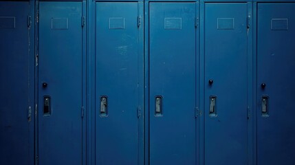 Fototapeta premium The image depicts a row of blue metal cabinets, likely used for student storage at an educational institution.