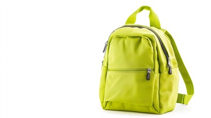 Bright Green Backpack with Zippered Pockets on Light Background
