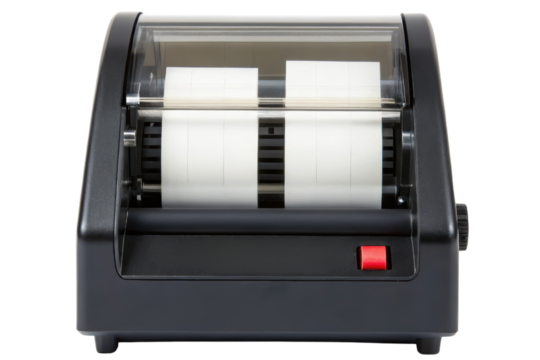 Black label maker isolated with transparent background