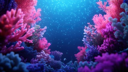 Obraz premium Colorful Coral Reef Underwater Scene with Bright Blue Light Rays