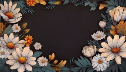 Obraz premium border frame white daisy flowers on black background with copy space graphic resource