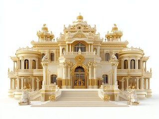 Obraz premium A golden palace exterior, extravagant facade with intricate embellishments, regal luxury, isolated on white background