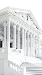 Obraz premium A grand government building, neoclassical facade with Corinthian columns, stately elegance, isolated on white background