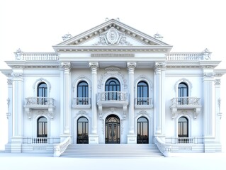 Fototapeta premium A grand heritage museum, timeless architectural facade with intricate details, isolated on white background