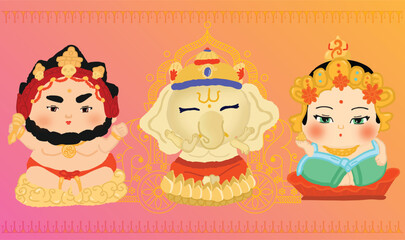 Cute Gods of hinduism vishnu. Indian Gods