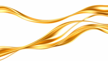 Gold silk fabric, flowing curves, smooth texture, liquid metal, shiny surface, abstract waves, golden ribbon, luxurious material, soft folds, dynamic movement, glossy reflection, elegant drapery, flui