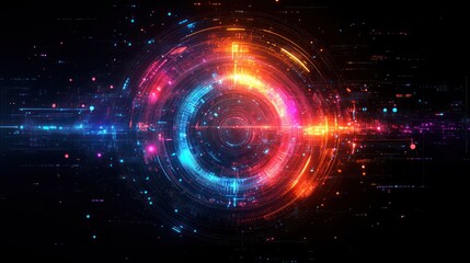 Obraz premium Futuristic glowing circles digital data stream background