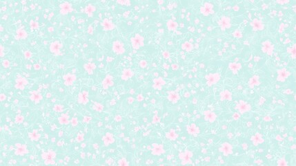 Tiny Floral Artwork with Delicate Specks on Soft Mint Background