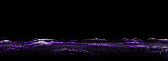 Vector digital technology wave. Dark cyberspace with colors motion dots and lines. Futuristic digital background. Big data analytics.