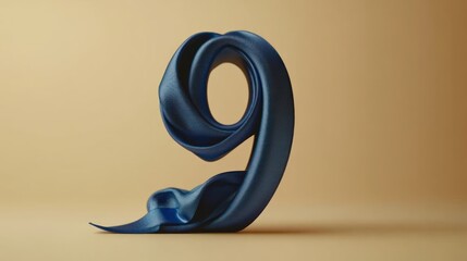Fototapeta premium Blue silk nine, swirling, beige background, anniversary