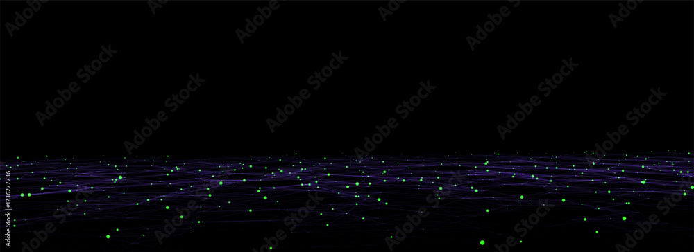 Poster technology vector perspective grid background. digital space wireframe landscape. dark cyberspace wi