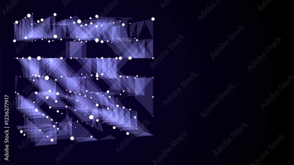 Poster vector futuristic space blue cube. network connection structure cyberspace with moving particles in 