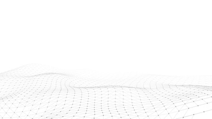 Digital technology white wave. Light cyberspace with motion dots and lines. Futuristic digital background artificial intelligence. Big data analytics.