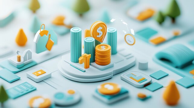 Stylized 3D icon or symbol representing the analysis and visualization of capital expenditures capex in financial planning management and investment strategy  The features minimalist geometric shapes