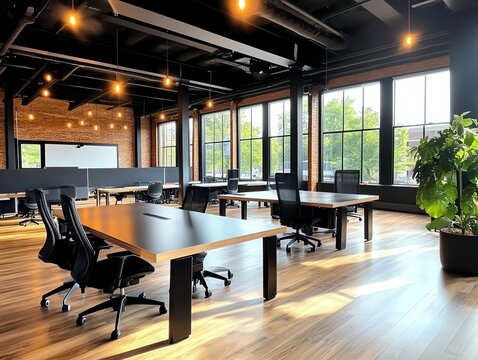 Innovative coworking space with modular furniture, smart whiteboards, and highspeed internet access