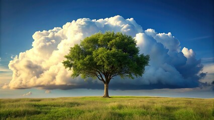 Fototapeta premium Serene Solitude: A Lonely Tree Beneath a Blanket of Clouds