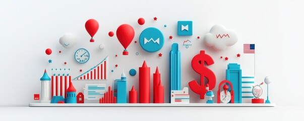 Stylized Minimalist Finance and Business Analytics Icon Set with Geometric Shapes and Symbols  Clean and Modern Data Visualization Reporting and Performance Tracking Design Elements