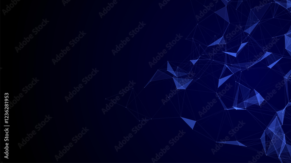 Poster Vector business futuristic backdrop. Network connection structure cyberspace with moving particles. Big data visualization. Abstract cyber security background.