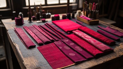 A cutting mat with Fez hat fabric pieces arranged for precise tailoring.