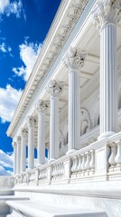 Opulent government building facade with historic grandeur, marble pillars, and detailed stone carvings