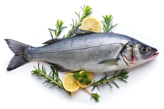 Top View of Isolated Sea Bass Fich on White Background