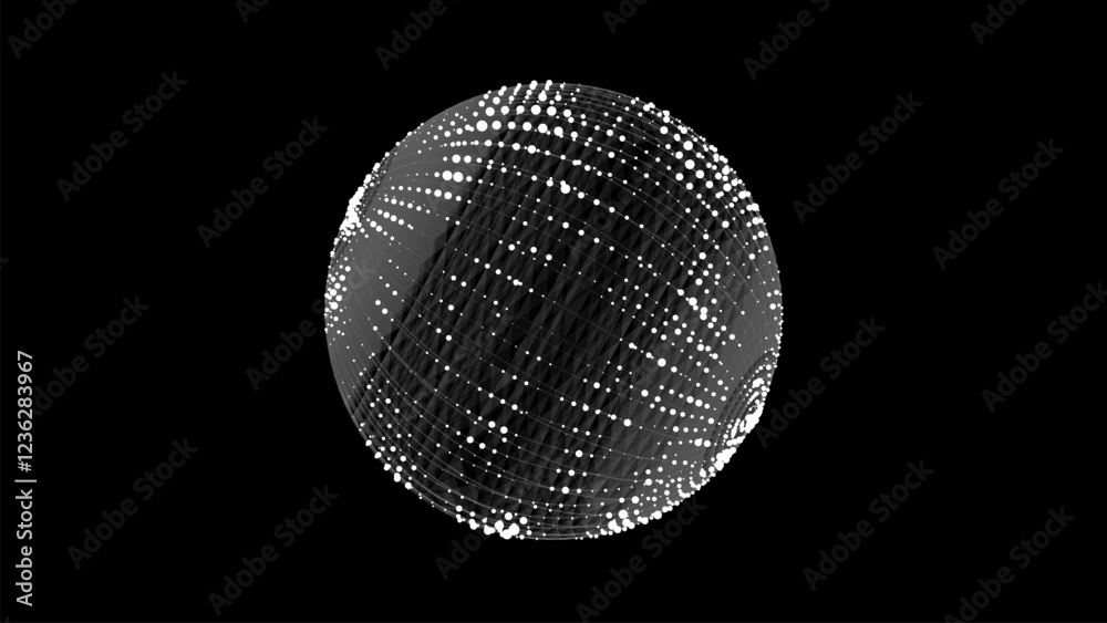 Poster vector sci-fi black sphere with particles and lines. concept network connection. frame sphere. abstr
