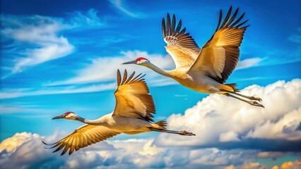 Fototapeta premium Two majestic cranes against a vast sky