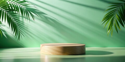 Tropical Wooden Podium for Cosmetic Products Showcase