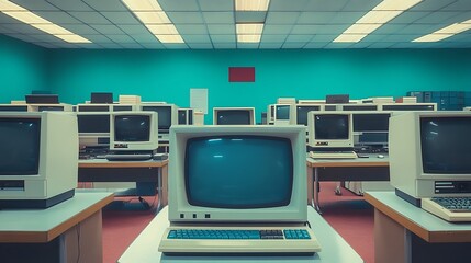 Vintage Computer Lab with CRT Monitors