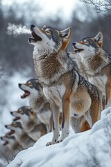 Obraz premium A Wolf Pack Howls In Winter Snow