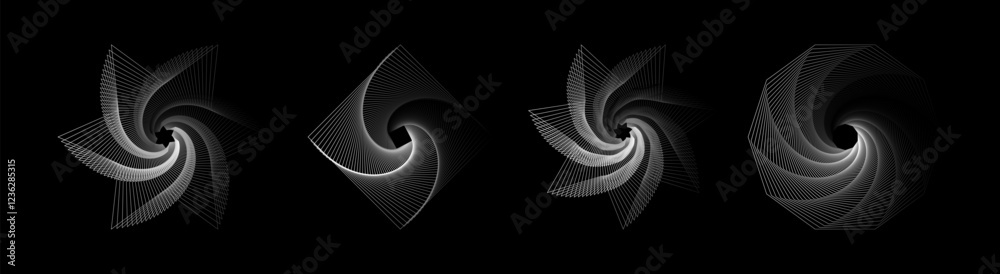 Poster vector set of twisted colors geometry figures. spirals fractal element. sacred geometry with lines a