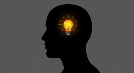 Silhouette Profile Illustration with Lightbulb Inside Head for Innovative Thinking and Ideas Concept