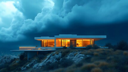 Fototapeta premium A house with a large window overlooking a hill