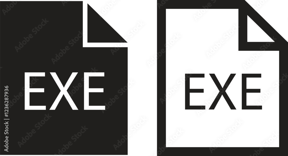 Poster file icons set. format of document on computer flat and line symbols. exe file signs. audio extensio