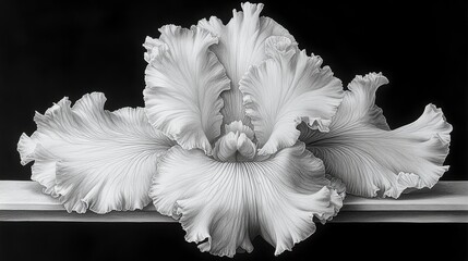 Elegant white iris flower, closeup, dark background, studio shot, botanical art