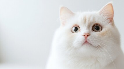 Surprised white cat close-up cozy indoor setting pet photography soft lighting captivating expressions