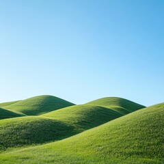 Rolling Green Hills Under a Clear Blue Sky. Serene rolling green hills with vibrant grass beneath a clear, bright blue sky. Perfect for nature and landscape themes.
