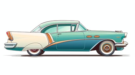 A cartoon drawing of a vintage car.