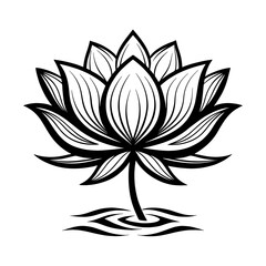 Black and White Lotus Flower Line Art .