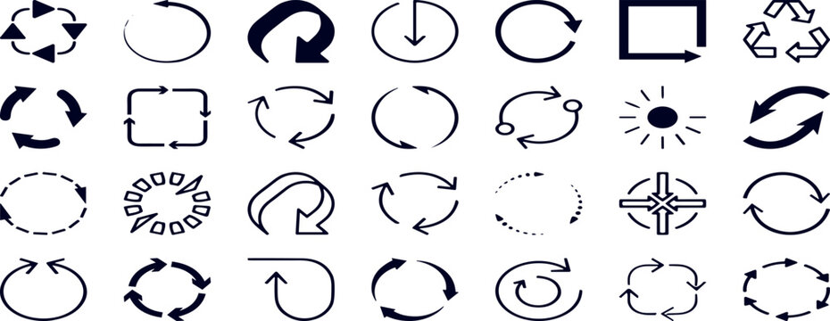 Circle arrows. Circular process, rotate infographic element. Round step loop, sync loading arrow symbol. Rotation option editable stroke vector recycle refresh signs.