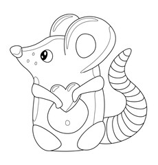 Line art with cute mouse holding heart