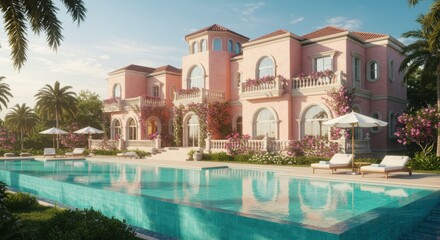 Luxury Pink Villa with Infinity Pool and Tropical Views