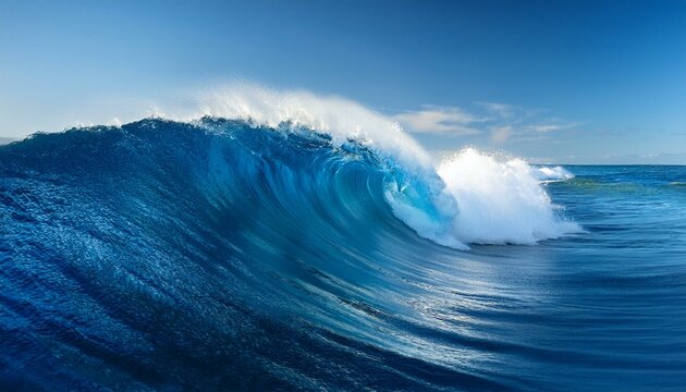 massive blue wave surges in the middle of the ocean
