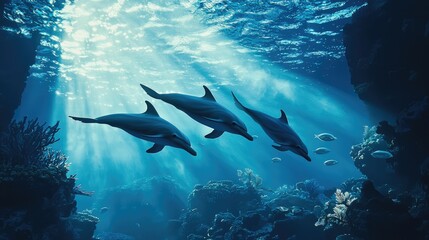 Obraz premium Majestic Dolphins Grace Underwater Paradise