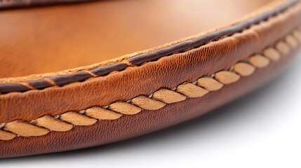 Close-up of a leather cowboy hat isolated on a white background.
