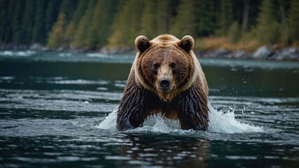 Obraz premium Grizzly Bear in River,Wildlife Photography