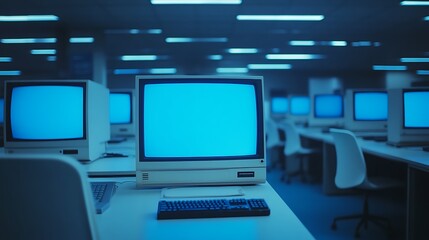Naklejka premium Vintage Computer Lab with CRT Monitors