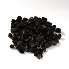 Natural Black Tourmaline Crystals on White Background