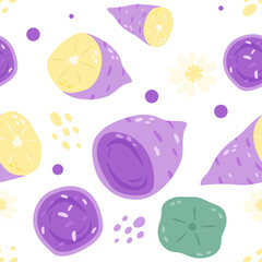 Seamless pattern taro on color background. Vector illustration.
