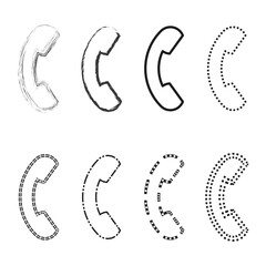Phone handset icons. Multiple call symbols. Vector device set. Simple outline shape.